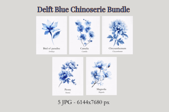 Delft Blue Chinoiserie Floral Set of 5