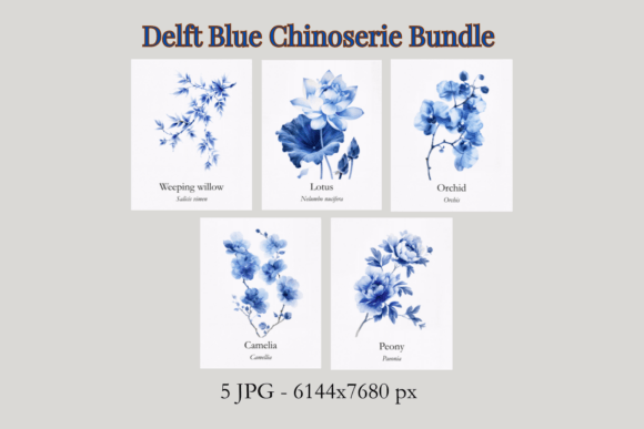 Delft Blue Chinoiserie Floral Set of 5