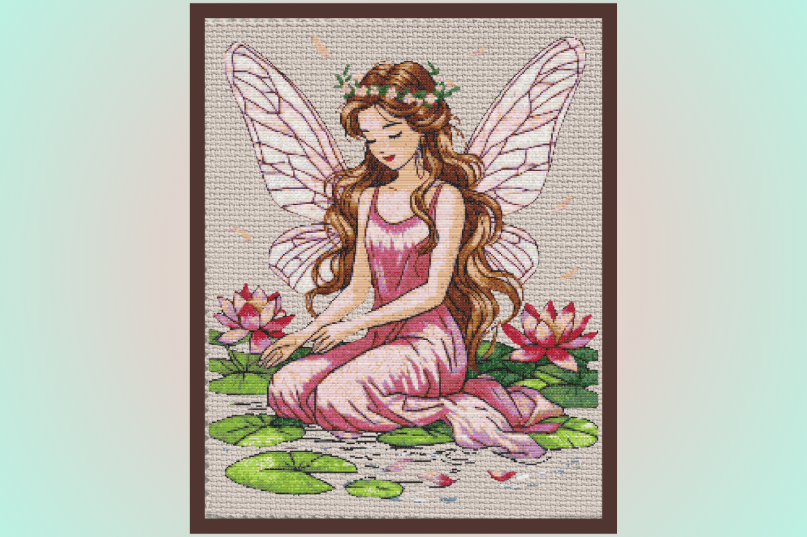 Pink Fairy Lotus Cross Stitch Pattern