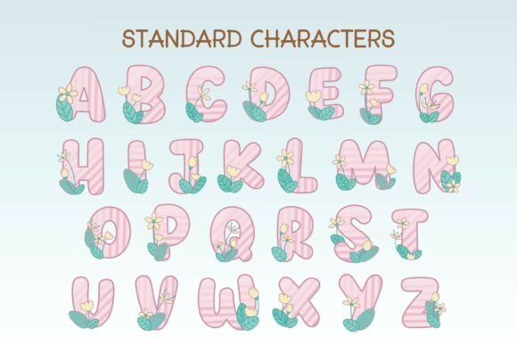 Pink Valentines Flower Font PNG with transparent background - Preview 1