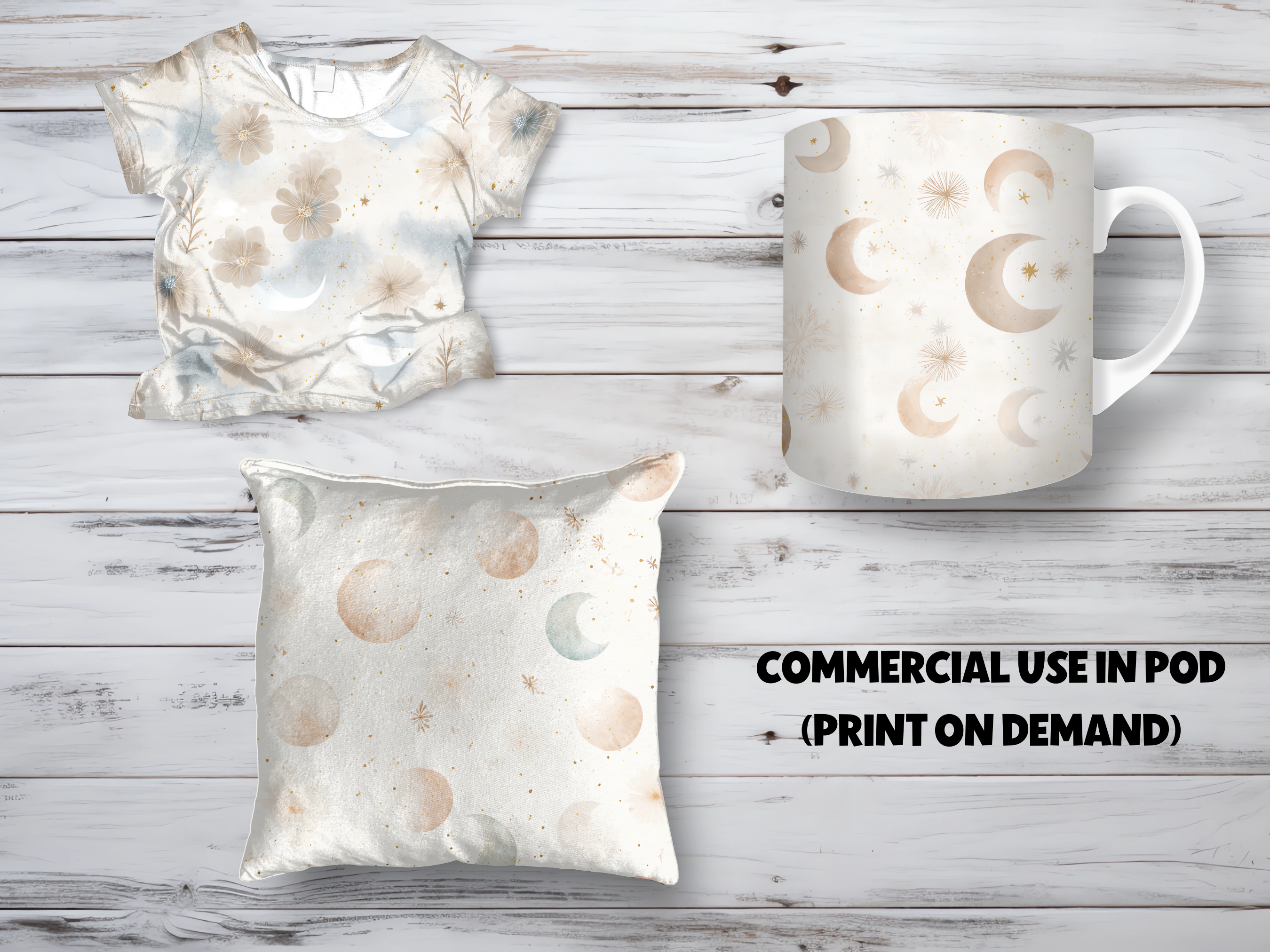 Seamless Boho Moon & Stars Digital Paper