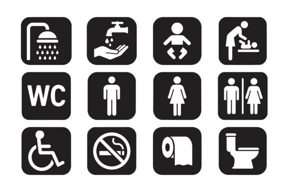 Toilet Icon Set WC and Public Bathroom