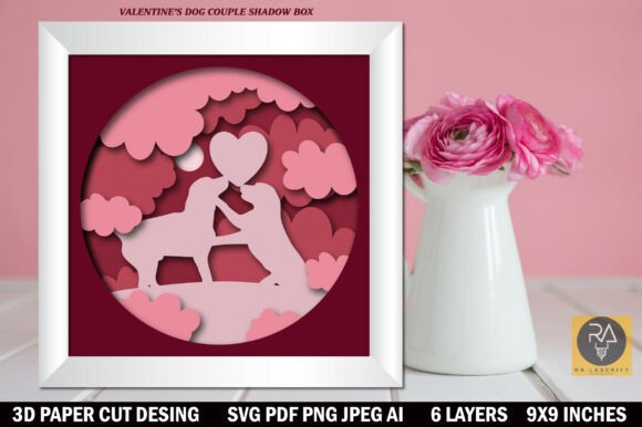 Valentine's dog couple paper shadow box SVG