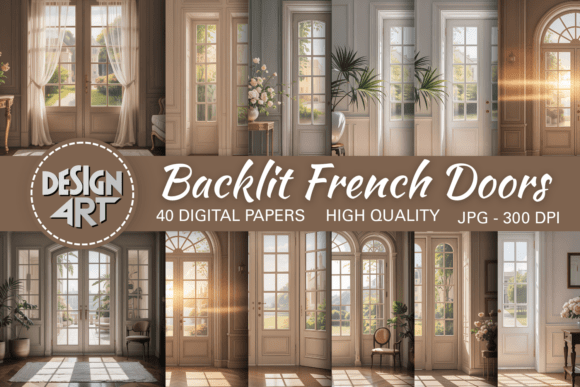 Preview of Backlit French Doors Digital Backdrops digital backdrop