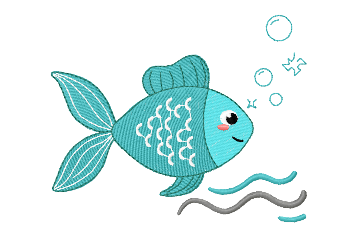 Cute Fish Embroidery Design - Ocean Kids