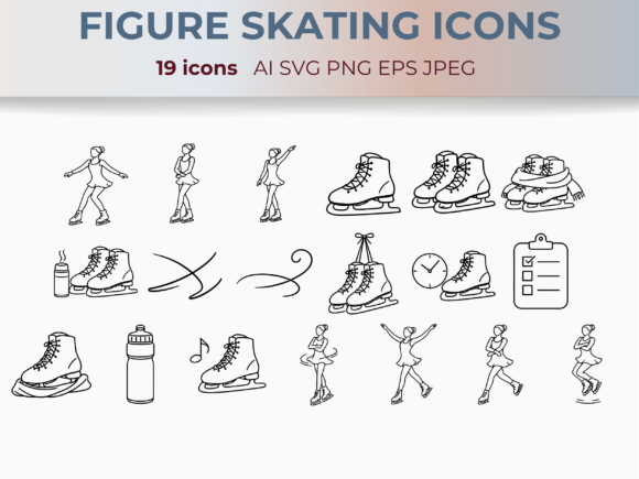 Figure Skating Line Line Icons SVG