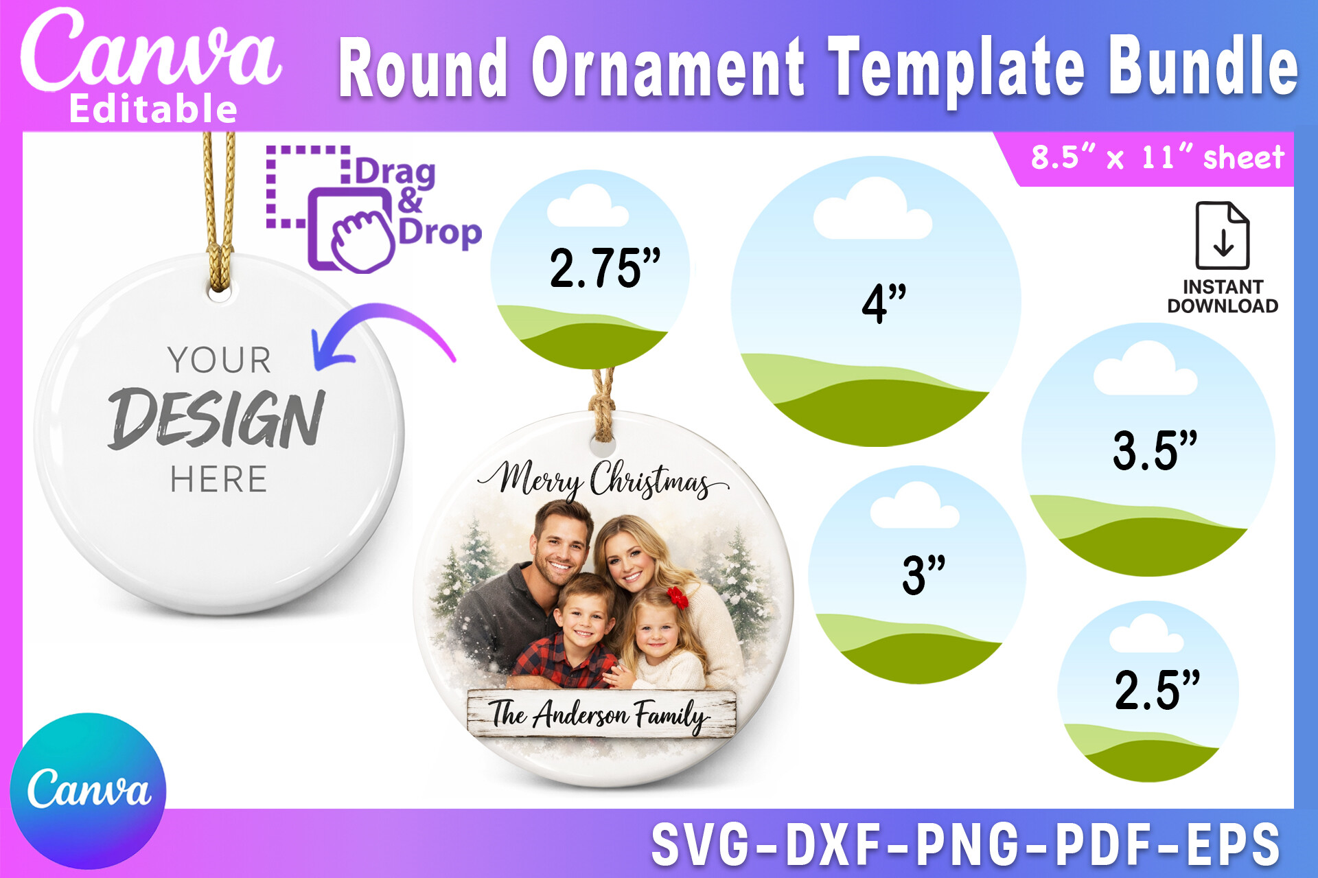 Round Ornament Canva Template Bundle