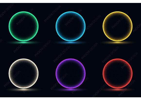 Set of Glowing Neon Circles Particles