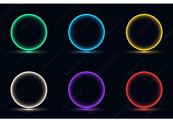 Set of Glowing Neon Circles Particles