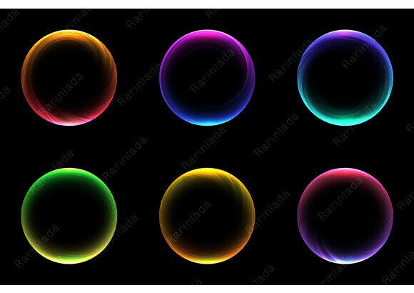 Six Glowing Neon Rings Wavy Lines