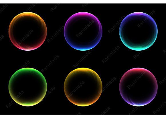 Six Glowing Neon Rings Wavy Lines