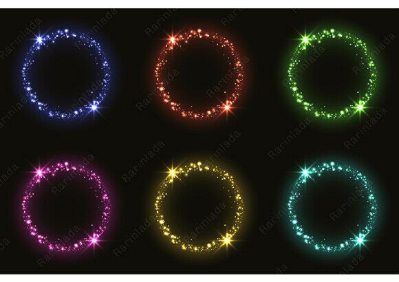 Set of Glowing Glitter Circles Neon Ligh