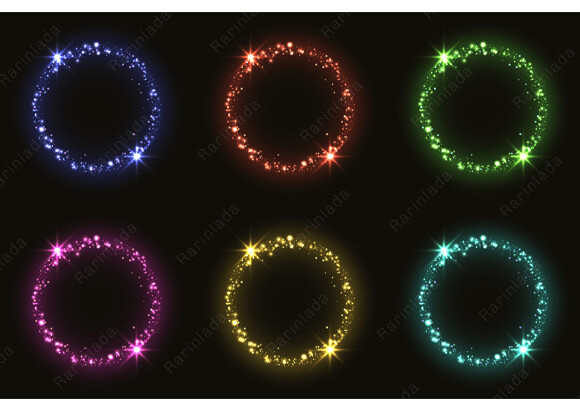 Set of Glowing Glitter Circles Neon Ligh