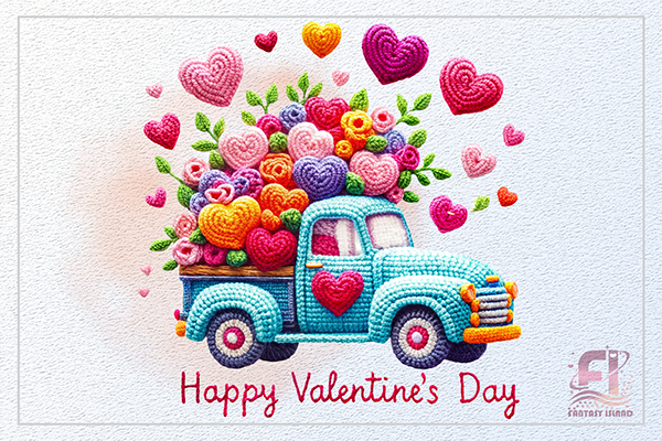 Crochet Truck Valentine Clipart PNG