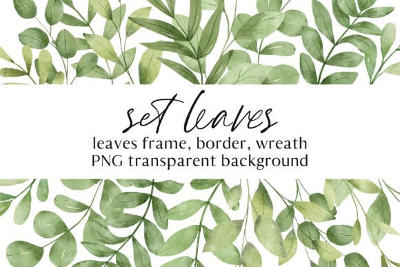 Green Leaves Watercolor Set.