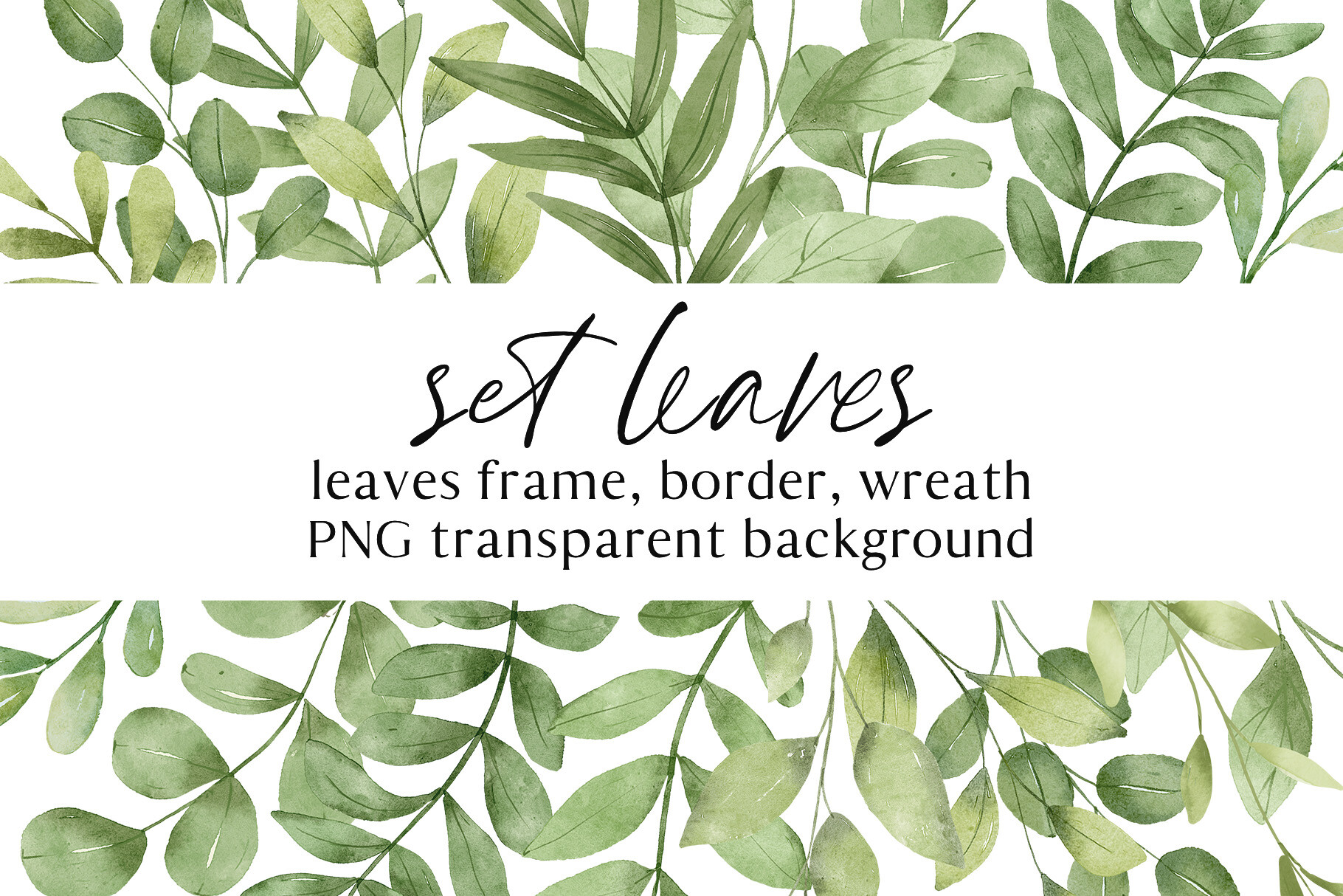 Green Leaves Watercolor Set.
