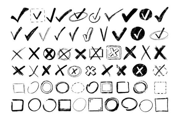 Hand Drawn Checkmarks & Crosses SVG