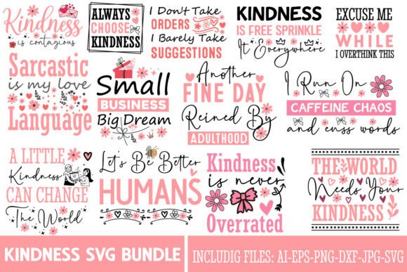 Kindness SVG Bundle,Sarcastic Svg Bundle Gráfico Diseños de Camisetas Por ranacreative51