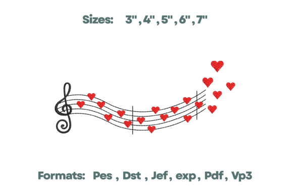 Musical Heart Staff Embroidery Art Valentine's Day Embroidery Design By BloomThread Co.