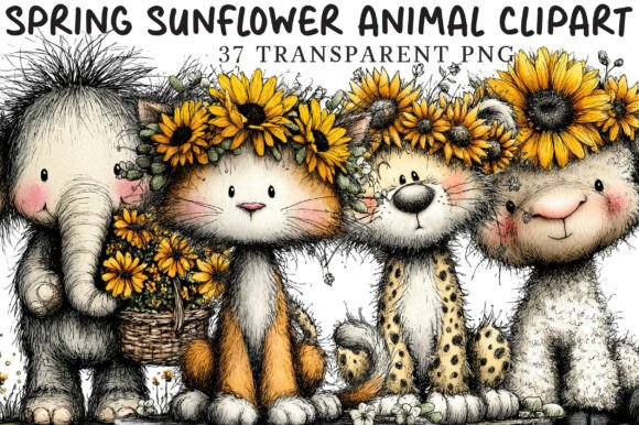 Whimsical Spring Sunflower Animal Graphic by WatercolorArtist ...