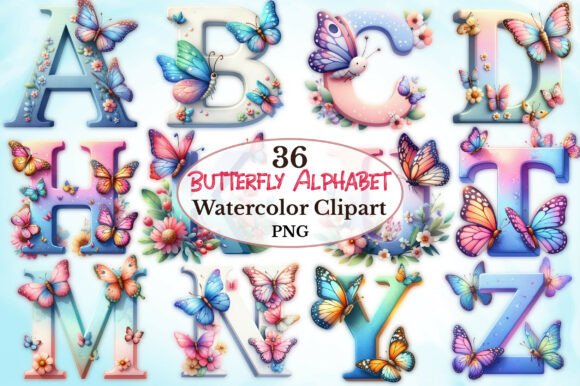 Butterfly Alphabet Sublimation Clipart Graphic by Smart Dream Shop ...