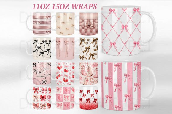 Coquette Bow Mug Wraps PNG Bundle, Bow
