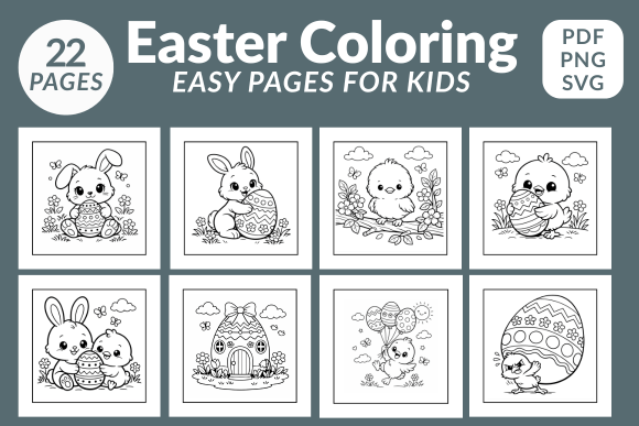 Easter Coloring Pages for Kids PNG, SVG