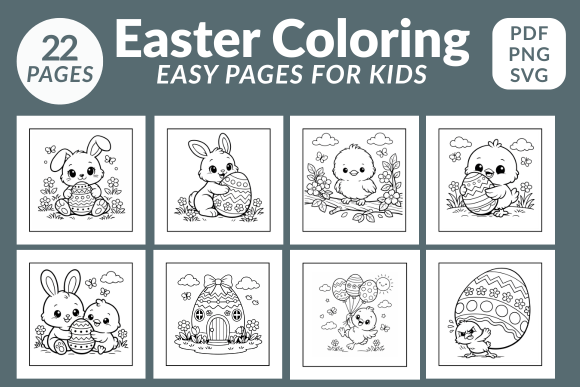 Easter Coloring Pages for Kids PNG, SVG