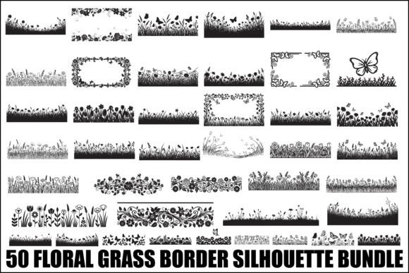 Floral Grass Border Silhouette Bundle Graphic Illustrations By Amazin_art