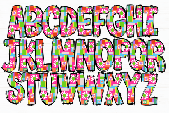Floral Letters Doodle Alpha Set Flower