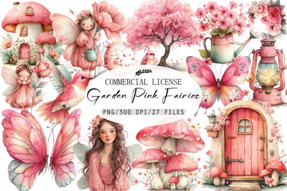 Garden Pink Fairies Clipart Illustration Illustrations Imprimables Par WatercolorArtist