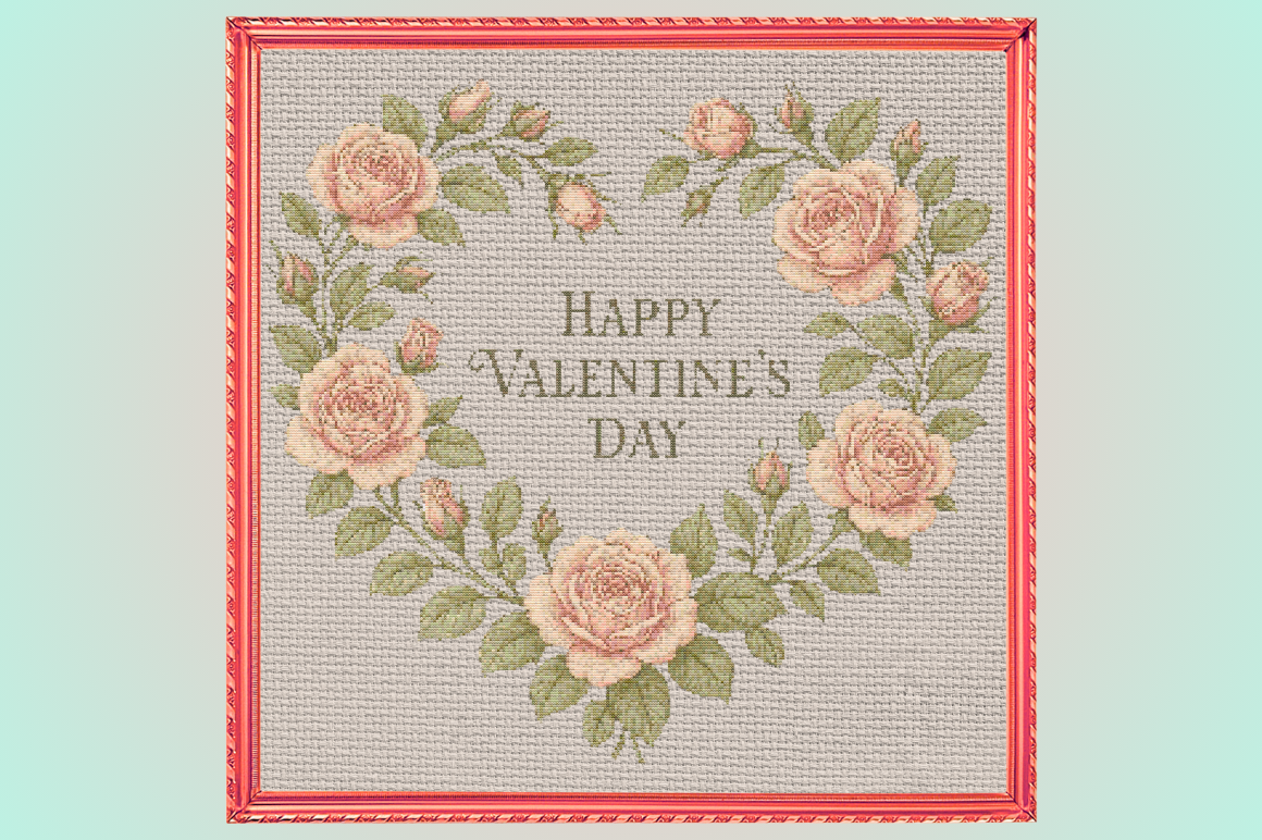 Happy Valentine’s Day Floral Cross Stitc
