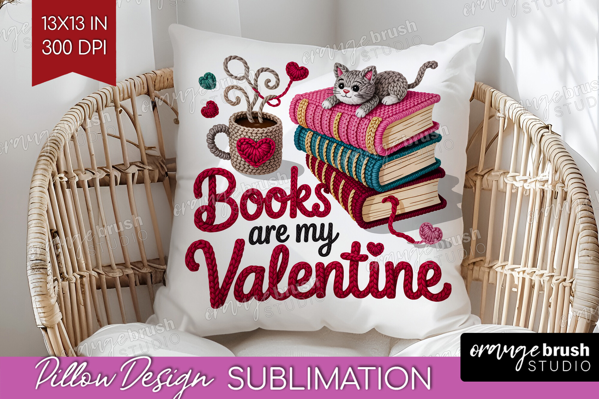 Knitted Valentine Pillow Cover PNG