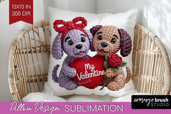 Knitted Valentine Pillow Cover PNG
