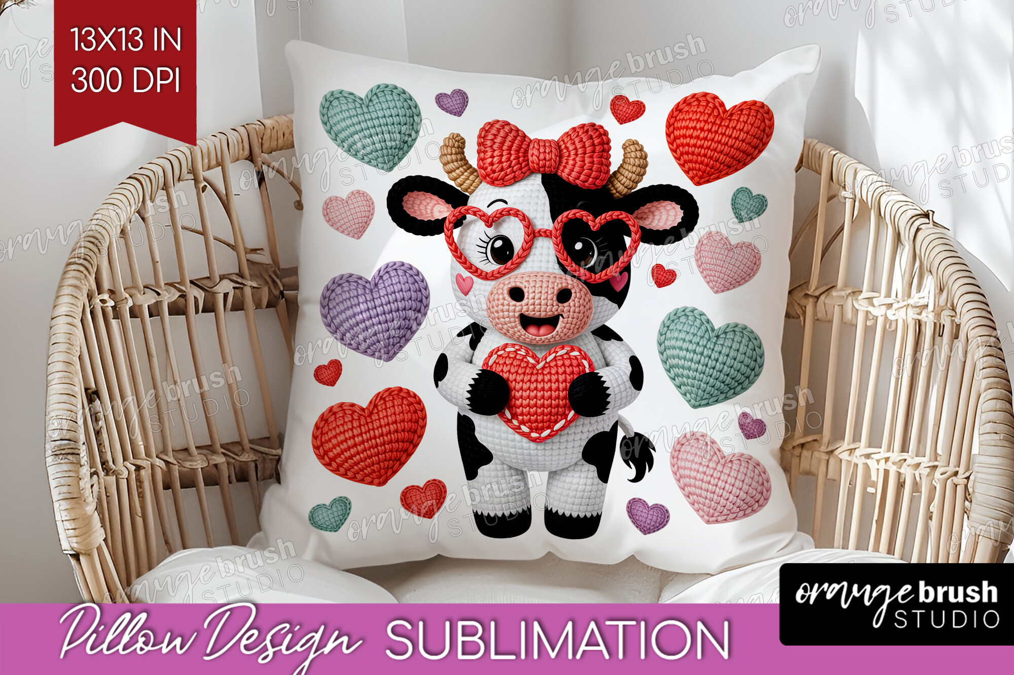 Knitted Valentine Pillow Cover PNG