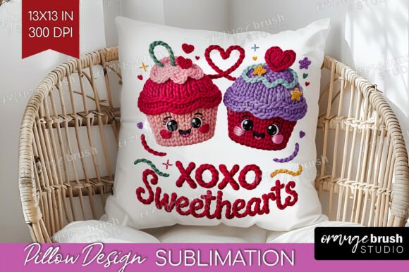 Knitted Valentine Pillow Cover PNG