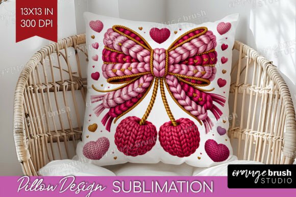 Knitted Valentine Pillow Cover PNG