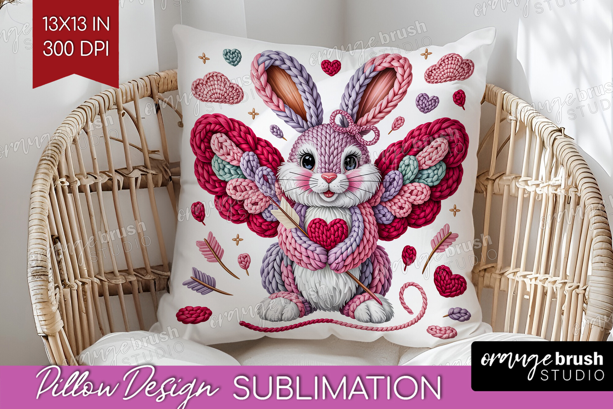 Knitted Valentine Pillow Cover PNG