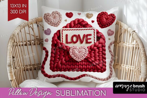 Knitted Valentine Pillow Cover PNG