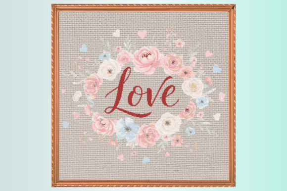 Love Floral Wreath Cross Stitch Pattern