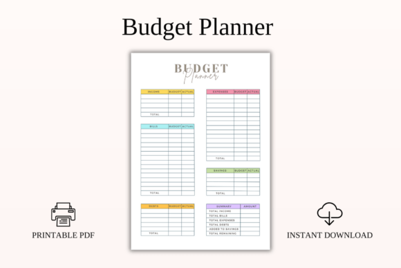 Printable Budget Planner 4 Sizes PDF