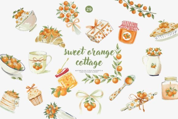 Sweet Orange Cottage Watercolor Clipart