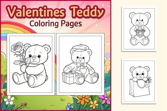 Valentines Teddy Coloring Pages for Kids