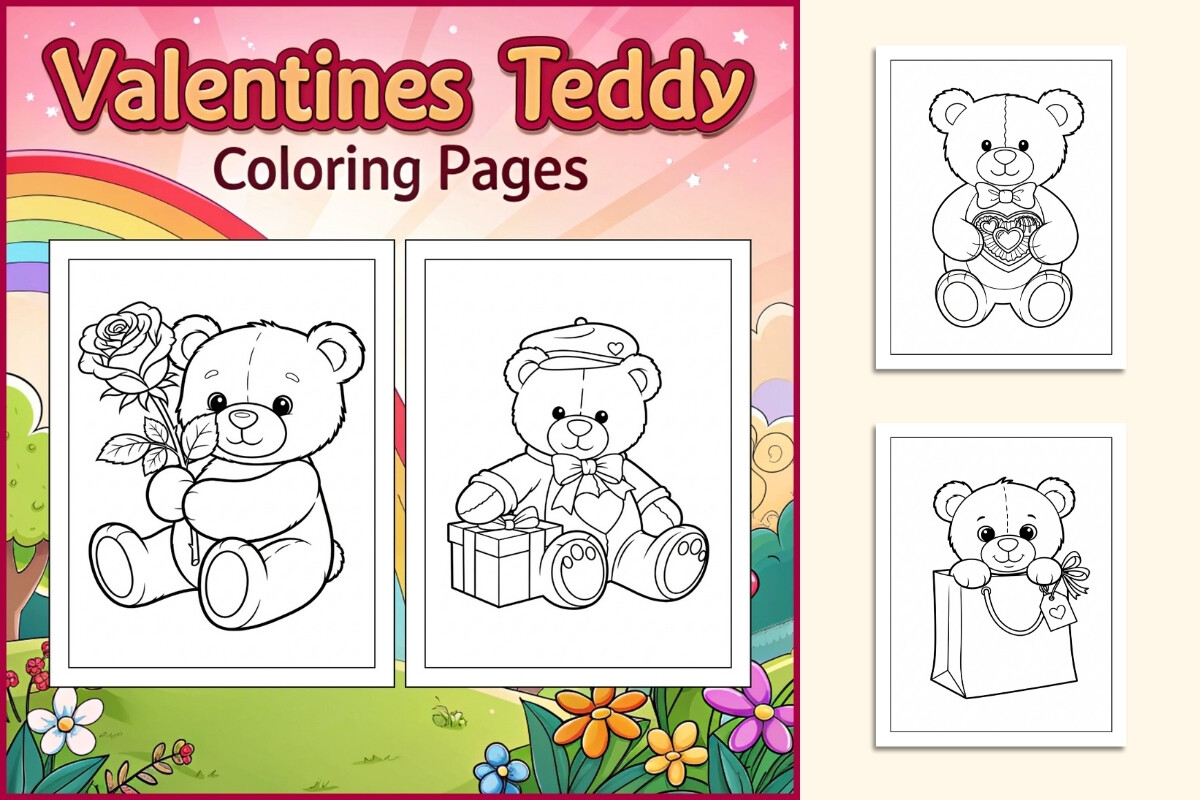 Valentines Teddy Coloring Pages for Kids