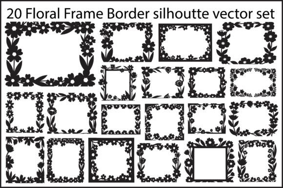 20 Floral Frame Border Silhouette Vector