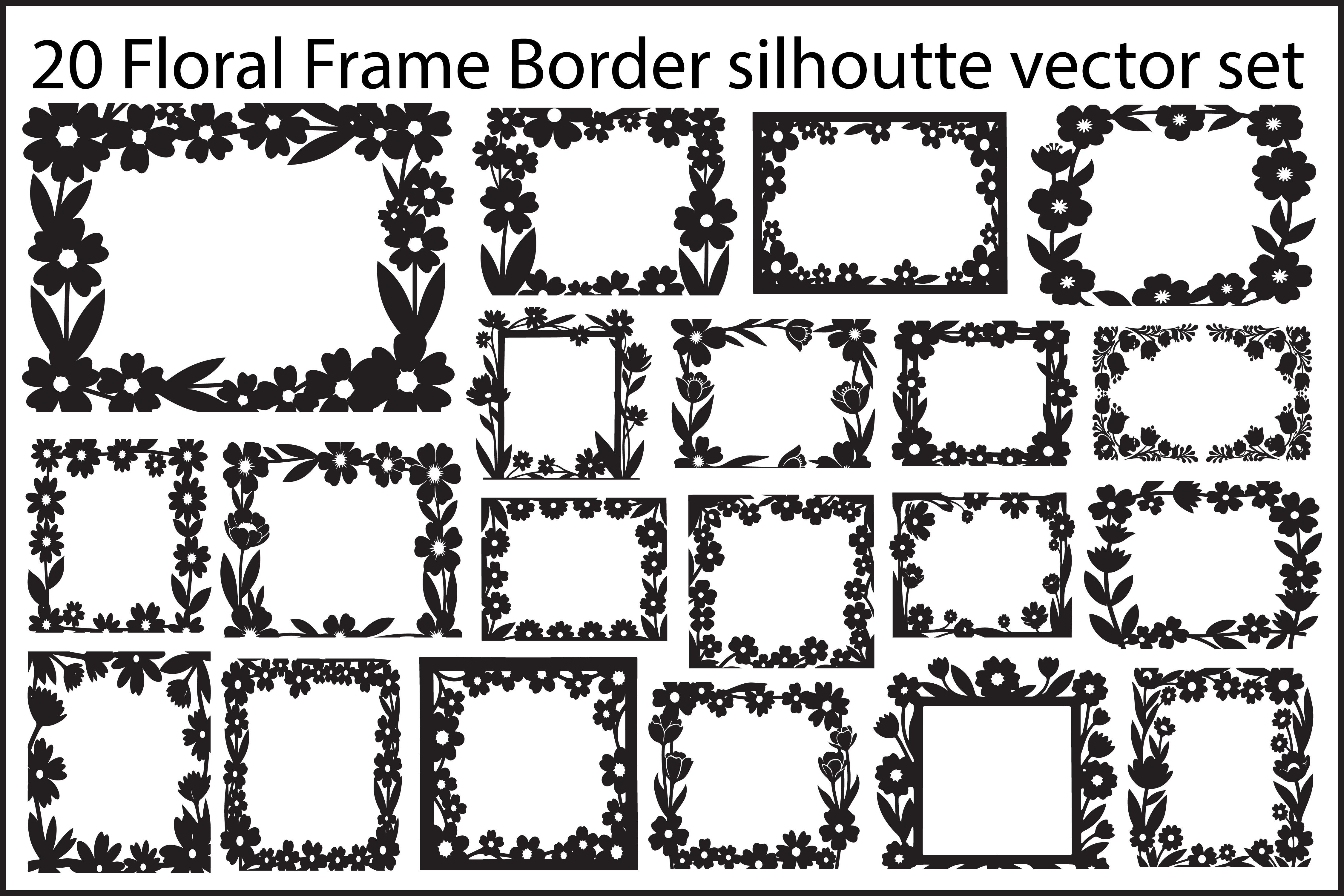 20 Floral Frame Border Silhouette Vector
