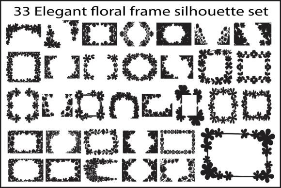33 Elegant Floral Frame Silhouette Set
