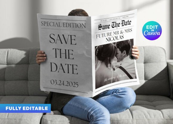Canva Save the Date Newspaper Template