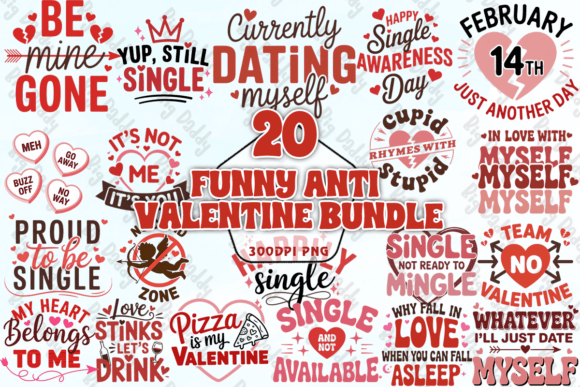 Preview of Funny Anti Valentine Bundle PNG Valentine sublimation design