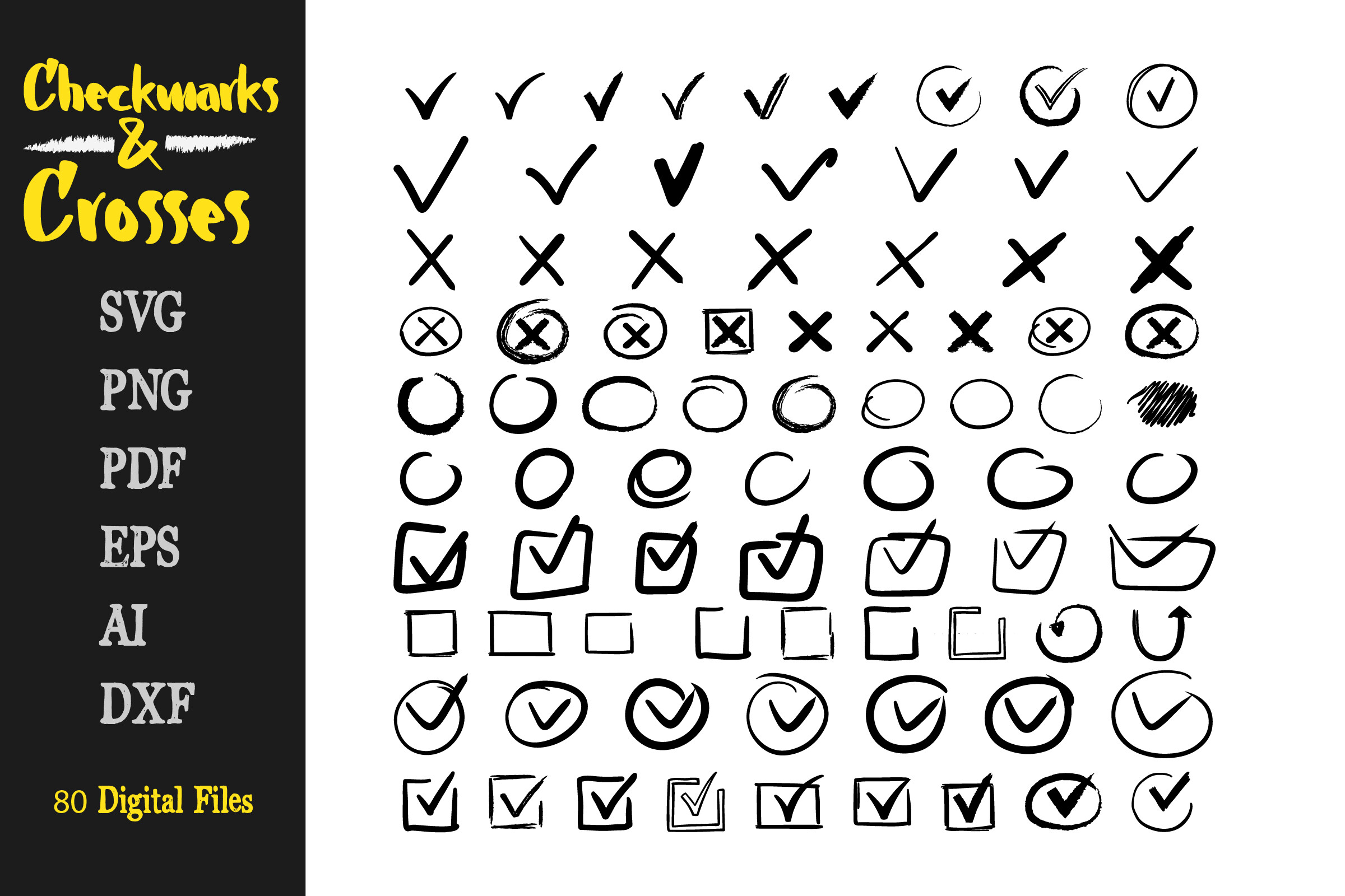 Hand Drawn Checkmarks & Crosses SVG